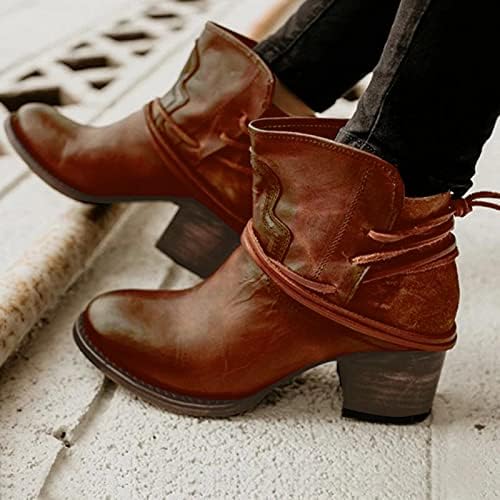 Botas para mulheres com calcanhar vintage renda redonda botas femininas no dedo do pé de inverno Boots femininos de
