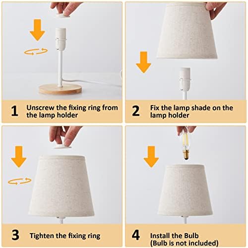 Lâmpada de mesa ouxean, lâmpada de mesa simples E12, abajur de tecido de linho pequeno com base de madeira, para a