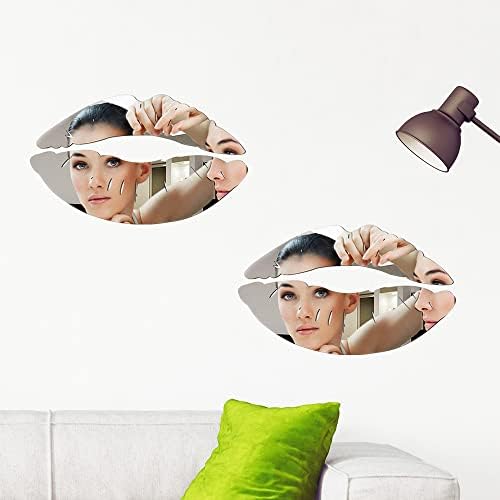 Lzymsz Lips Mirror Wall Stickers, 2 set 3d Grande beijo de beijo Decalques, murais auto-adesivos de arte acrílica DIY