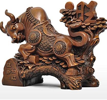 Boyull Wall Street Bull Table Decor estátua, 2021 estatuetas chinesas de resina do ano de ox zodíaco