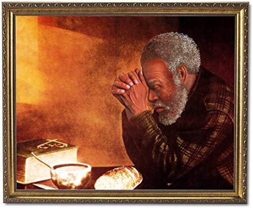 Black -americano negro orando na mesa de jantar diariamente pão de pão religioso imagem emoldurada em 8 x 10 impressão
