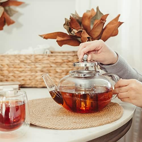Bule de vidro de Grosche Joliette com aço inoxidável Infusor de chá de folhas soltas 1250 ml / 42 fl. oz. Para chá solto ou chá florescendo