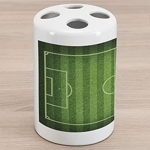 Suporte de escova de dentes de dentes de cerâmica esportiva lunarável, campo realista do campo de futebol verde de futebol esportivo de hobby, bancada versátil decorativa para banheiro, 4,5 x 2,7, verde -limão verde verde