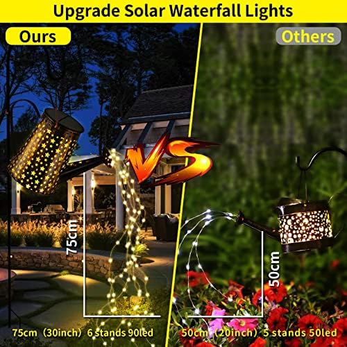 HKYYYD Solar Kinging lata com luzes em cascata, luzes solares jardim ao ar livre, lata de água à prova d'água de metal