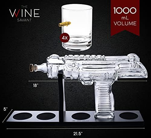 Uzi submachine Gun Whisky Gun Decanter e 4 óculos de bebidas alcoólicas - Tik Tok Gun Decanter & Glass Set - Gun Gifts for Men