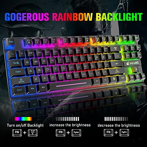 Mouse de teclado sem fio para jogos e barro de teclado com acrílico claro RGB com arco-íris Backlight 87Key Mecânica ergonômica