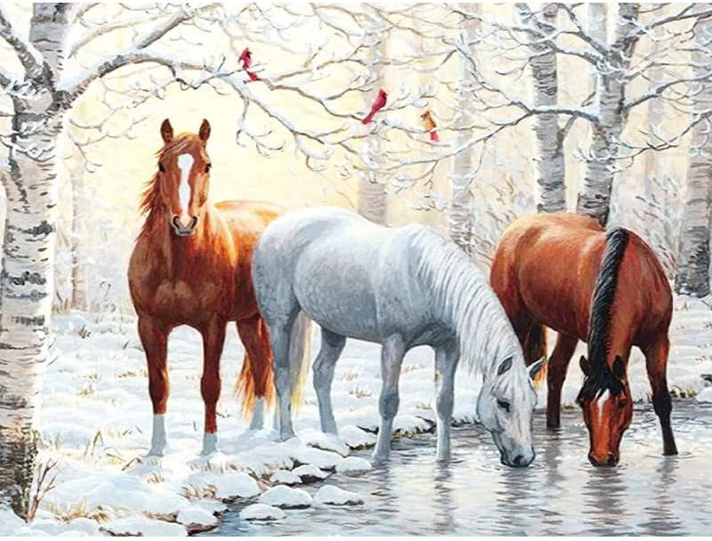 DIY 5D Diamond Pintura três cavalos por número de kits de inverno tinta de neve com diamante Art Animal Cross Cross Stitch Full Full