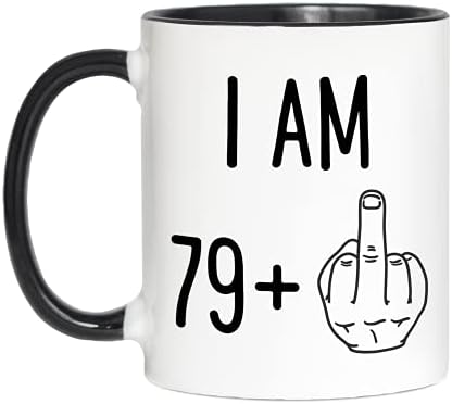 Presentes engraçados de 80º aniversário - Eu tenho 79 mais caneca de café do meio de dedos - copa da gag novely - oitavo festa de aniversário - presentes de aniversário para adultos