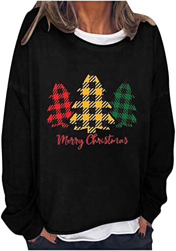 Camisas de Natal para Mulheres Logo Fit Crewneck Sweatshirt Funid Plaid Christmas Trees Tee Shirt Slave Tunic Tops