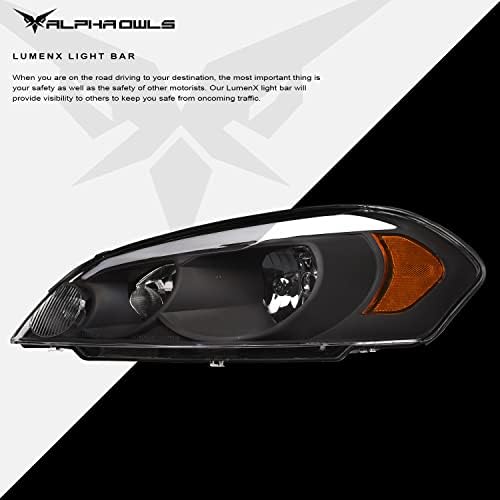 Alpha Owls 8709559 Fersos de cristal com barra de luz LED branca-Black Amber Fits 2006-2013 Chevy Impala 2014- Limited / 2006-2007 Monte Carlo