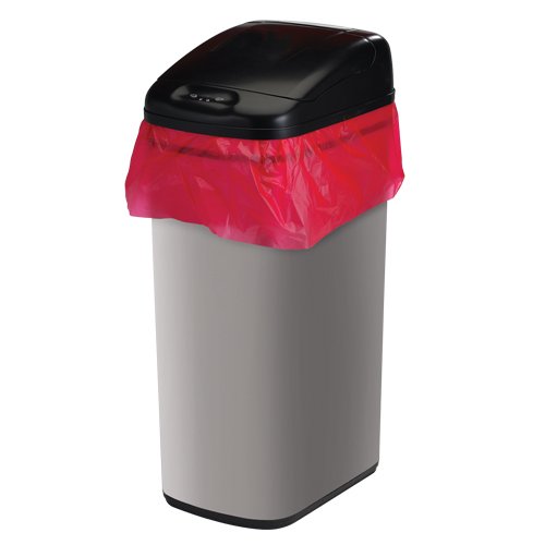 SP Bel-Art Touch Free 7,3 galões de lixo automático lata com tampa vermelha