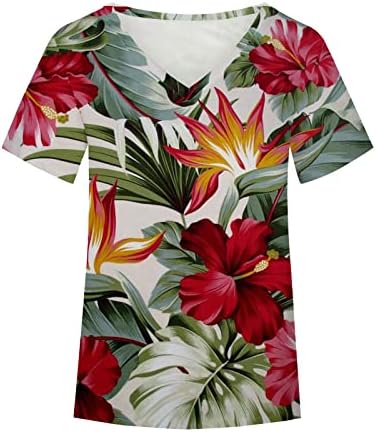 Camiseta do Summer Top para meninas 2023 Manga curta Vneck algodão Floral Blush Blouse O1 O1