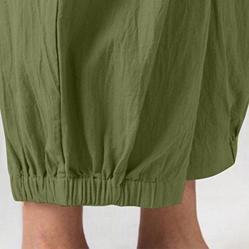 Calça de linho de grge beuu para mulheres coloras sólidas cintura elástica costura de calça de cintura alta na cintura alta