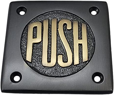 Adonai Hardware Square Push Brass Door Sign - preto com letras de latão