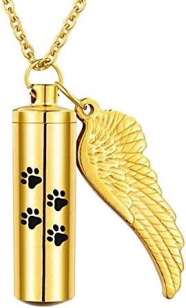 Nnjhg AC311 Tono de ouro aço inoxidável memorial de pet cilindro jóias de pendente com pata Prinha Prinha Urna colar de