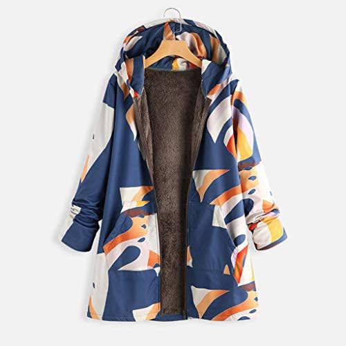 LATINDAY ◆ Vintage Coats Women WhiM Warm Outwear Floral Imprimir bolsos com capuz de capital de tamanho grande casaco Folk-Custom Marinha