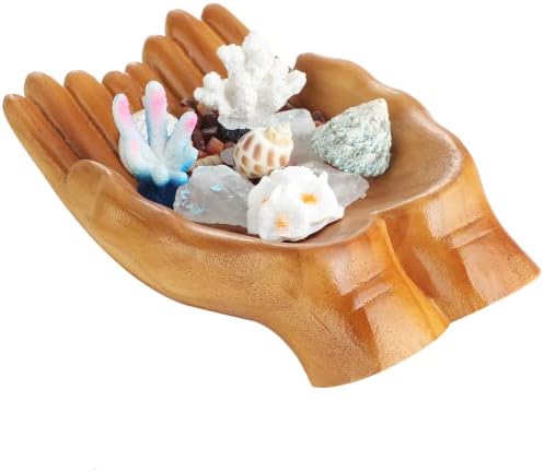 Posto de exibição de cristal, mãos esculpidas que oferecem tigela para as lembranças de pedras de cristal exibição de bugigangas,