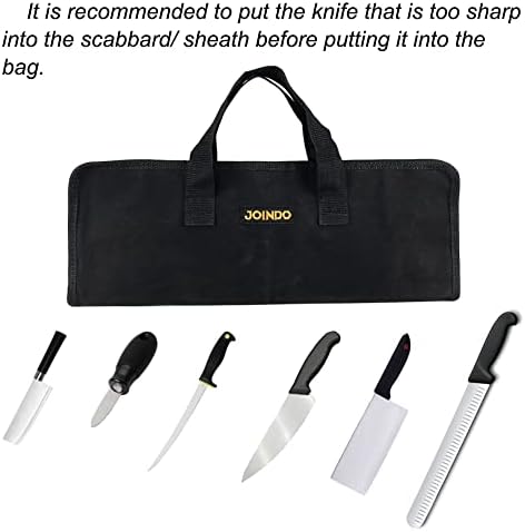 Joindo Knife Roll, bolsa de rolagem de faca do chef, bolsa de faca de lona encerada com zíper, 5 slots de saco de rolagem de faca de chef com maçane