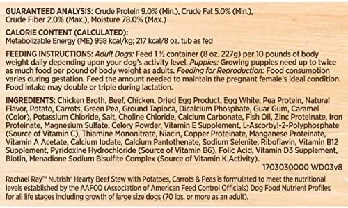 Rachael Ray Nutrium Premium Natural Wet Dog Food, receita saudável de ensopado de carne, 8 onça de banheira