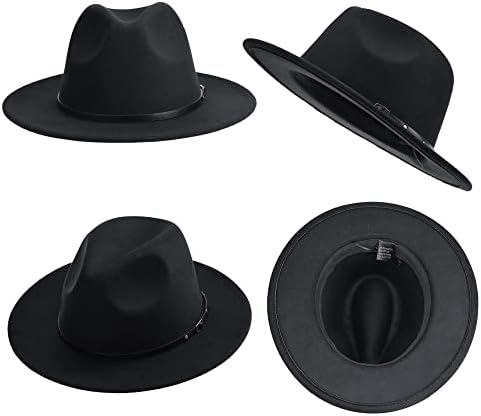 Utowo clássico Black-Belt-Fedora-Hats-para-Women, chapéu de jazz-rancho-rancher-rancher-rancher-rancher com cinto com cinto