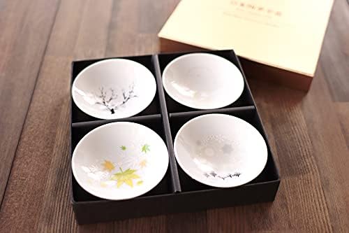 Marumo Takagi Japonês Four Seasons Cores de cor de cor de uma xícara de saquê, xícaras de saquê mágicas - flores de cerejeira, fogos de artifício, folhas de outono, flocos de neve.