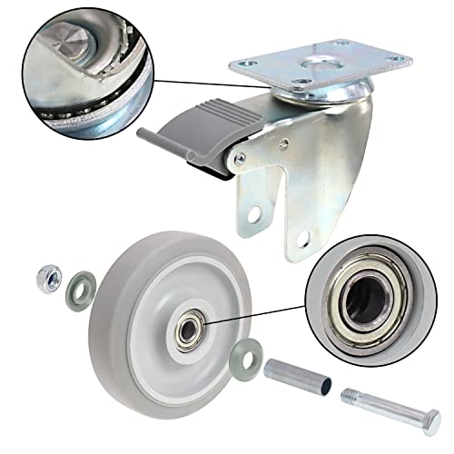 Casoter Single 5 giro TPR Caster com freio de travamento duplo, alojamento de metal rolamento de esferas duplas, roda de borracha