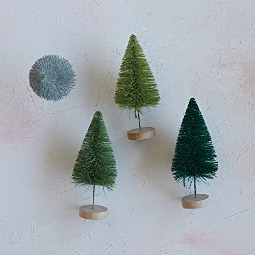 Cooperativa criativa 2-1/2 'Rodada x 5-1/4'H Brush de garrafa de sisal árvores com bases de madeira, cores verdes, conjunto