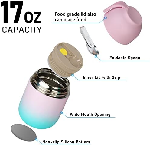 17 oz térmicos de alimentos isolados, sopa de aço inoxidável Thermons Hot Food Jar para kit adulto com colher dobrável, recipientes