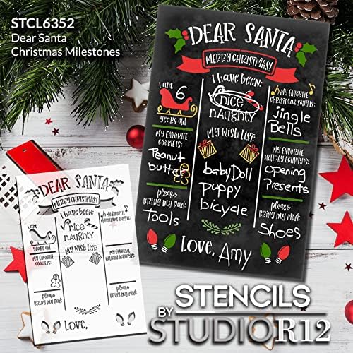 Caro Santa Christmas Milestones Stoncil por Studior12 | Craft DIY Christmas Holiday Season Decor | Pinte o sinal de madeira da temporada