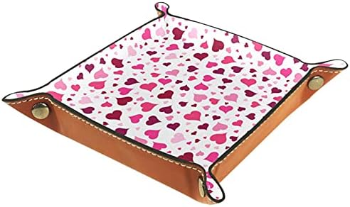 Bandeja de manobrista, captura de couro PU, organizador de bandeja, caixa de armazenamento para relógios Jóias Chave, Valentine Pink Heart