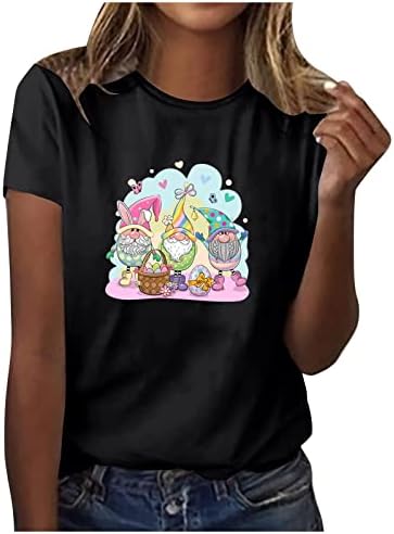 Camisas de Páscoa para mulheres engraçadas coelhinhos gráficos tee adolescente meninas casuais blusa curta manga