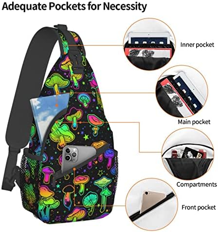 Mushroom Pattern Sling Bag Crossbody Backpack Saco de ombro Bolsa de peito Viaje Caminhada Daypack para homens Mulheres