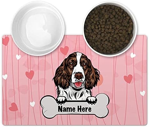 Cafetime Pet personalizado tapete de estimação com cão engraçado inglês springer spaniel espiando um fundo rosa de coração, 18 x 24
