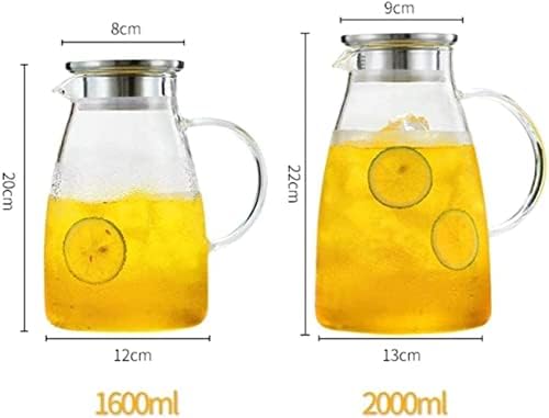 Chaleira de chaleira de chá de chá de chá de chá 1,6 l/litro jarro de água jarro de vidro de jarro de vidro borossilicato com tanque de gelo jarro de gelo jarro para chá de gelo e suco