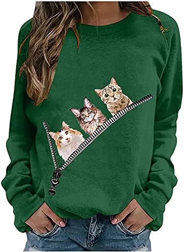 Suziyoog Feminino de gato feminino Sorto de moletom casual de manga longa camiseta