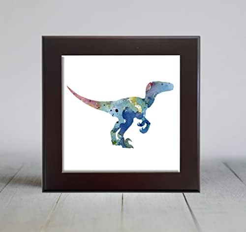 Velociraptor azul abstrato aquarela Arte decorativa de telha decorativa