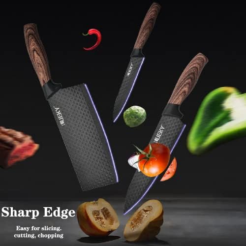 Conjunto de faca de chef profissional 6 peças, Knive Black Knive Conjunto de facas de carne nítidas para cozinhar, aço