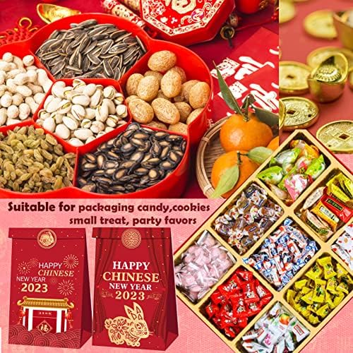 Ano Novo Chinês 2023 Ano do Rabbit Party Goodie Bags 18 pacote, Lunar Ano Novo Red Kraft Paper Candy Sacos, Festival da primavera