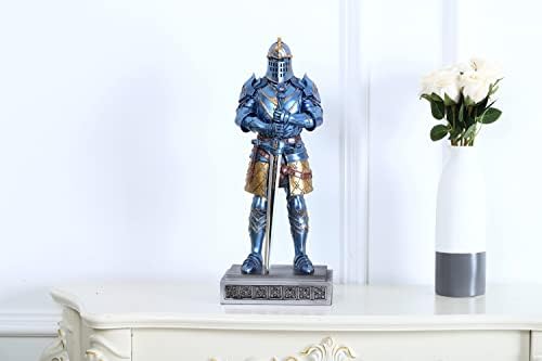 AMOYSANLI Medieval Knight estátua da guarda do rei da decoração medieval Polyresin Knight Swordsman Armour estátua Top