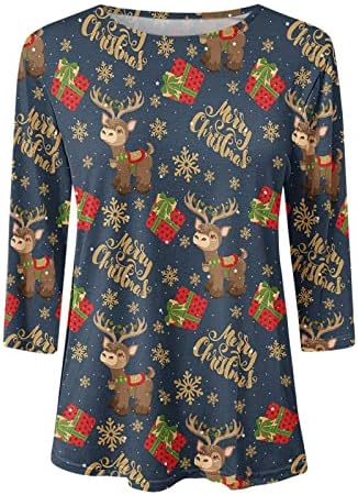 Camisa de Feliz Natal para Mulheres Impressa Tie Dye Cute Funny Funny 3/4 Sleeve Crew Neck Holiday Bloups Tops Tops