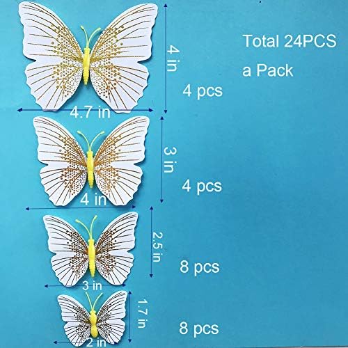 Adesivos de borboleta de 24pcs com goma de esponja e ímãs, decalques de adesivos de parede de borboleta removíveis
