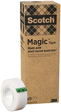 Fita Invisible Magic Scotch Uma escolha mais verde, 19mm x 33m, 9 rolos - adesivo livre de solventes à base de plantas, embalagem de papelão reciclada e núcleo de plástico