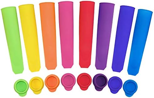 Moldes de picolés de Ouddy, fabricante de picolés de 8 cores com tampas para crianças, moldes de picolé para bebês para bolsas de picolé de silicone congelado e diy para molde de gelo para picolés/iogurte/geléia/chocolates