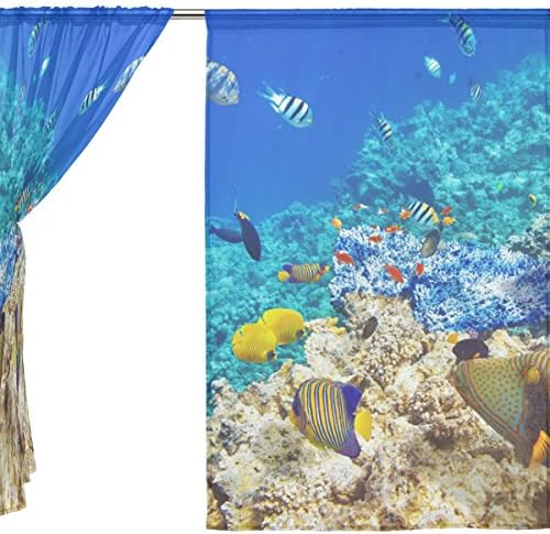 Corais subaquáticos florais peixes tropicais semi-pura cortinas de janela drlapes painéis tratamento-55x84in para quarto quarto