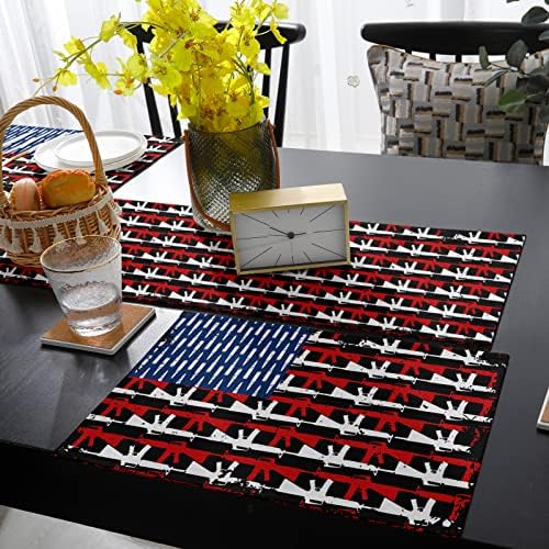 Memorial Bandle Table Runner com Placemats Conjunto de 4, 4 de julho de Freedom Patriótico Vermelho Azul Linho de Linho de Cozinha Tapetes de Jantar Long Runner 16 X72, tapetes de mesa para sala de estar/cômoda/mesa de jantar