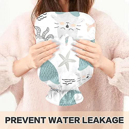 Garrafas de água quente com capa de sereia de gato de unicórnio saco de água quente para alívio da dor, compressão a frio