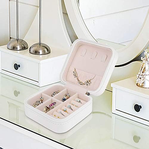 Caixa de jóias de viagem, gabinete de jóias de jóias pequenas de couro feminino