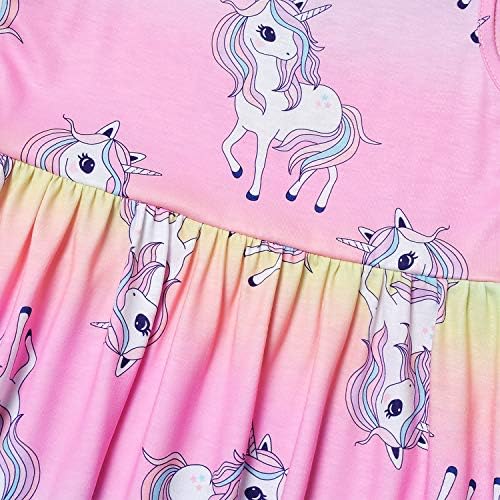 Meninas vestidos unicórnios de verão Summer Sleeve Rainbow Party Roupos para crianças