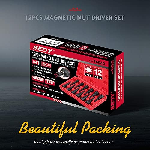 Conjunto de driver de porca magnética de 12 peças-Impacto premium Power Hex Nut Driver Drill Bit Master Kit, SAE &