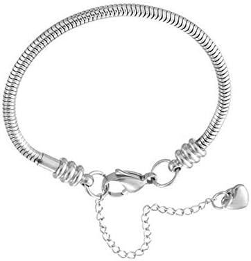 Jmqjewelry womens contas chrms para pulseiras charme de coração aço inoxidável cadeia de cobra 15 16 17 18 19 20 21 jóias